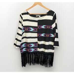 Floreat Anthropologie Latitudes Top Womens L Fringe Boho Southwestern Hippie